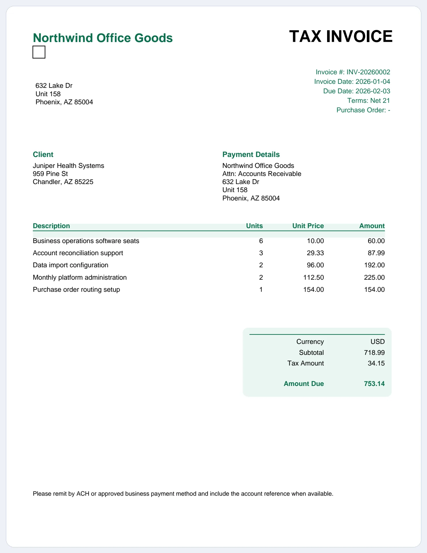 Representative dense invoice screenshot from the benchmark pack