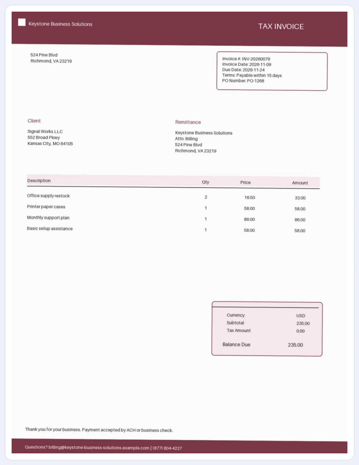 Representative light-noisy invoice screenshot from the benchmark pack
